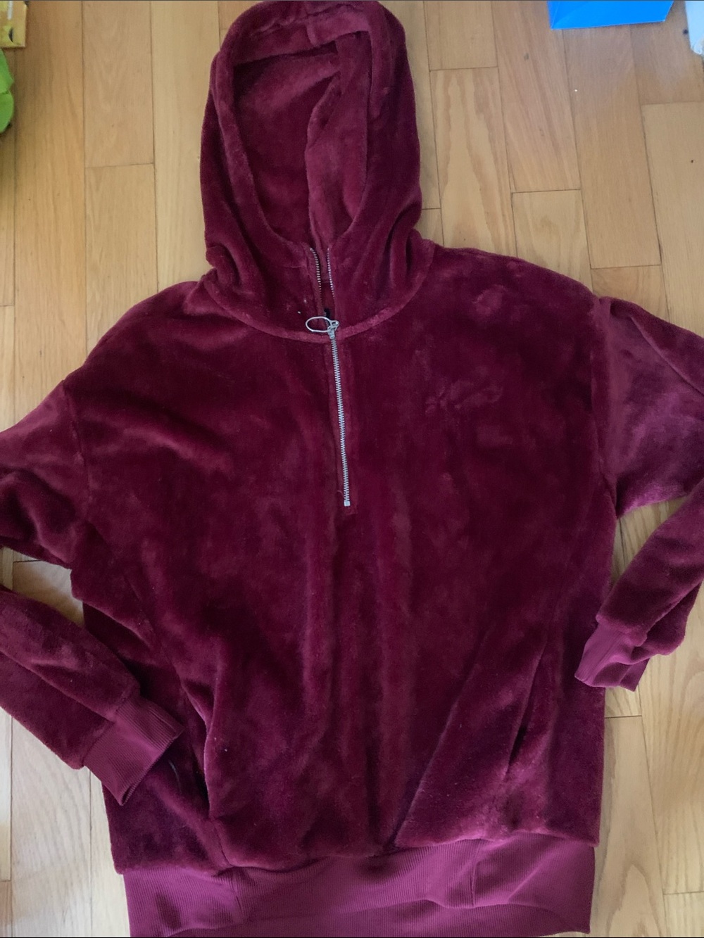 Plush Half-Zip Hoodie Sweater - Burgundy